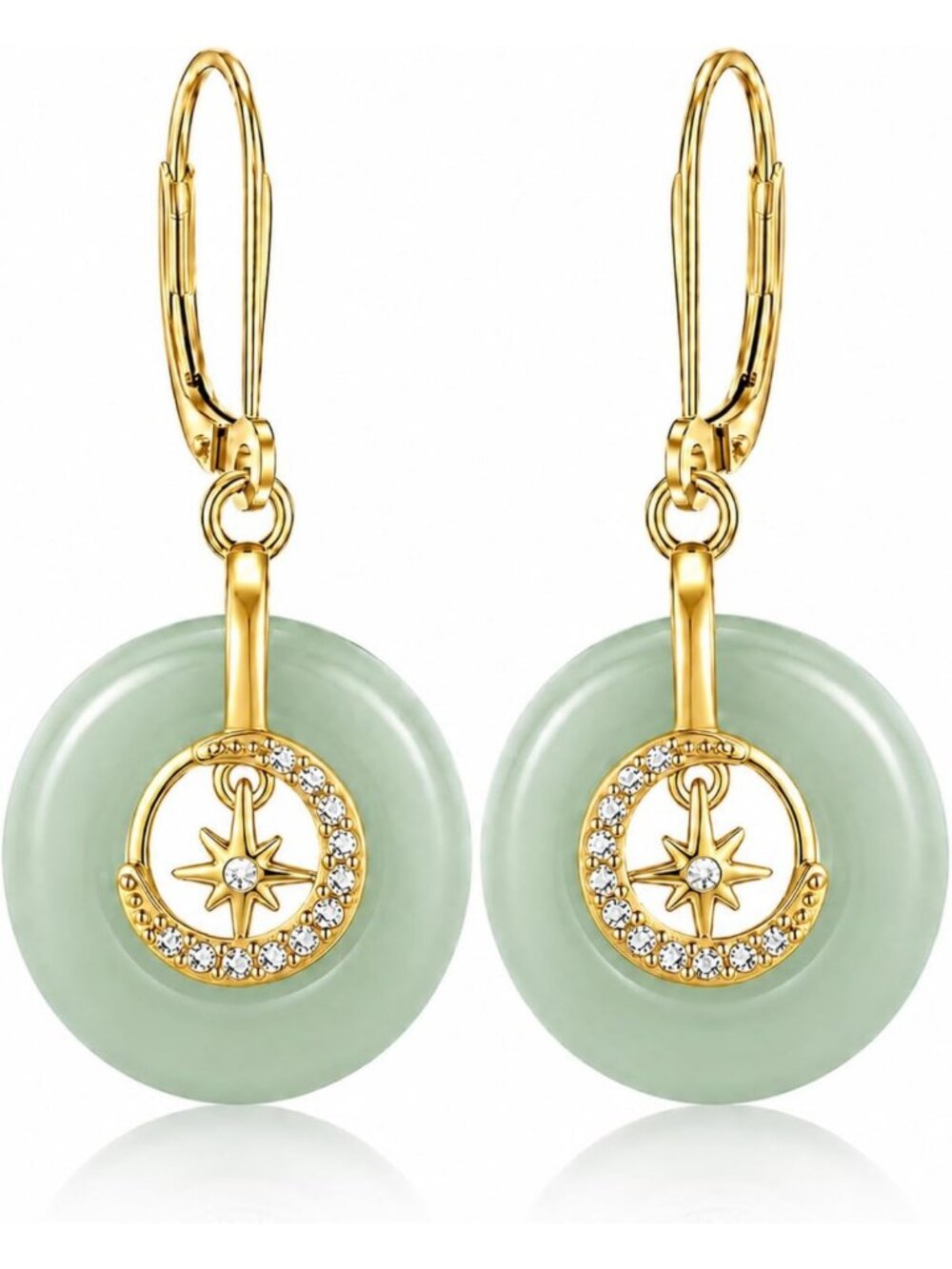 Handmade Natural Jade Celestial Dangle Earrings in 925 Sterling Silver - Unique